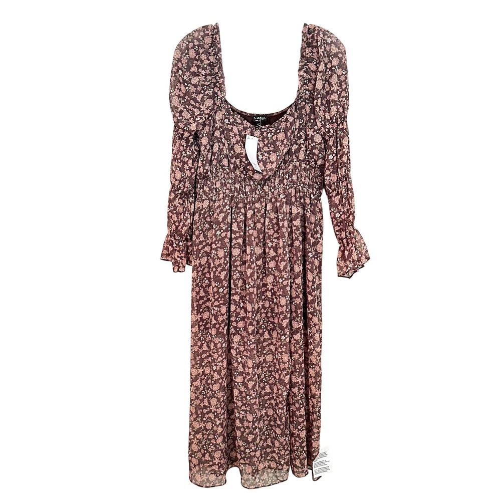 Miss Selfridge Prairie Boho Smocked Dress Womens 10 Purple Floral Peasant Hippie